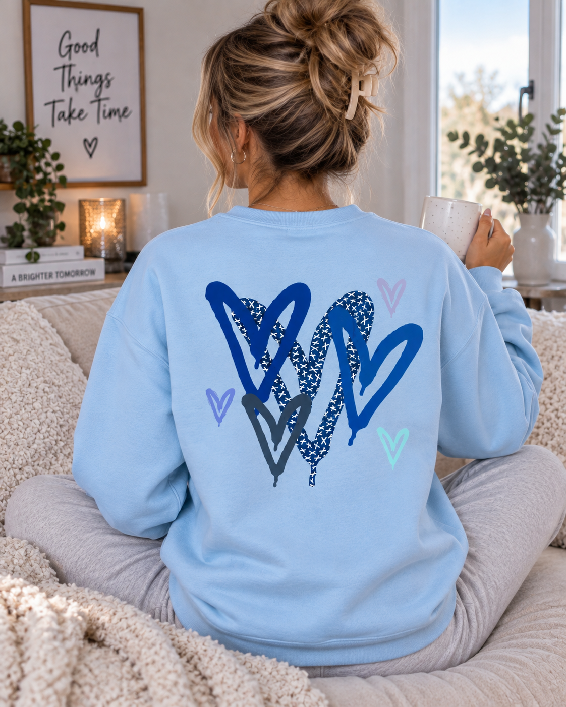 Scottish Hearts Baby Blue Round Neck Sweatshirt
