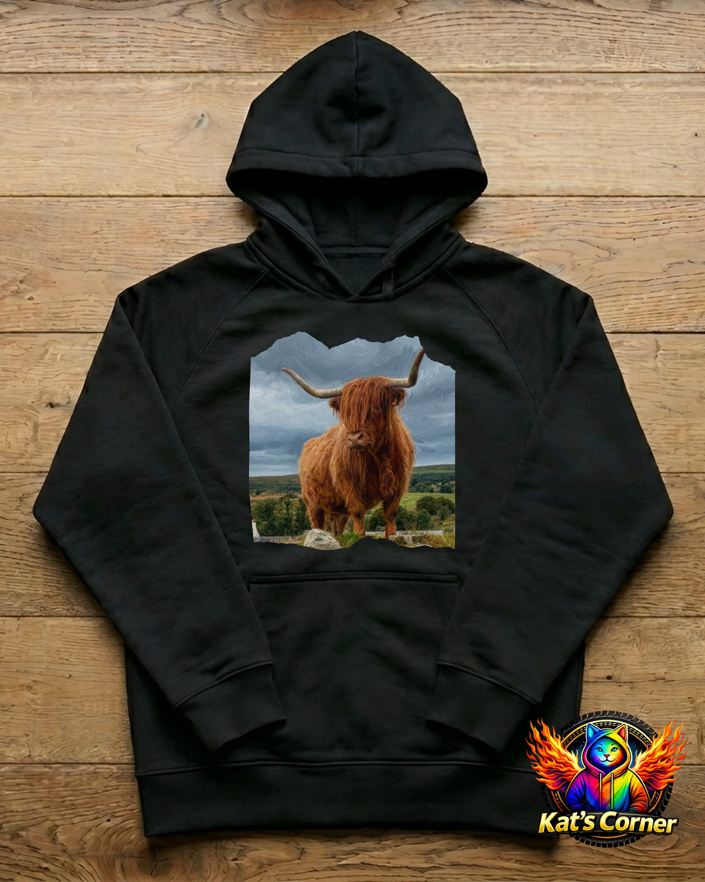 "Highland Cow" Unisex Black Adults Hoodie