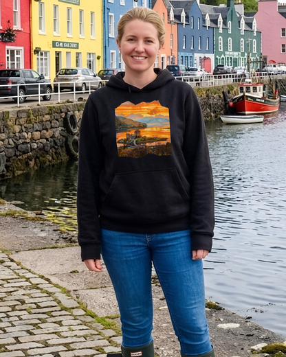 "Eilean Donan Castle Sunset" Unisex Black Adults Hoodie