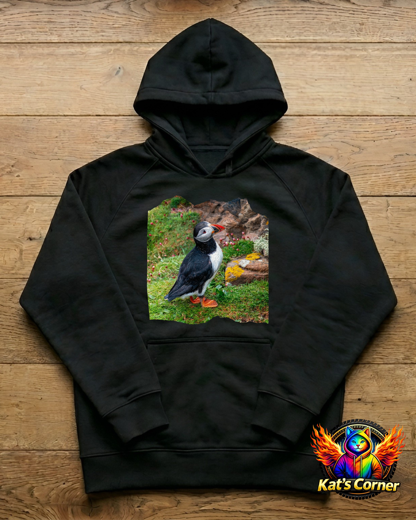 "Atlantic Puffin" Unisex Black Adults Hoodie