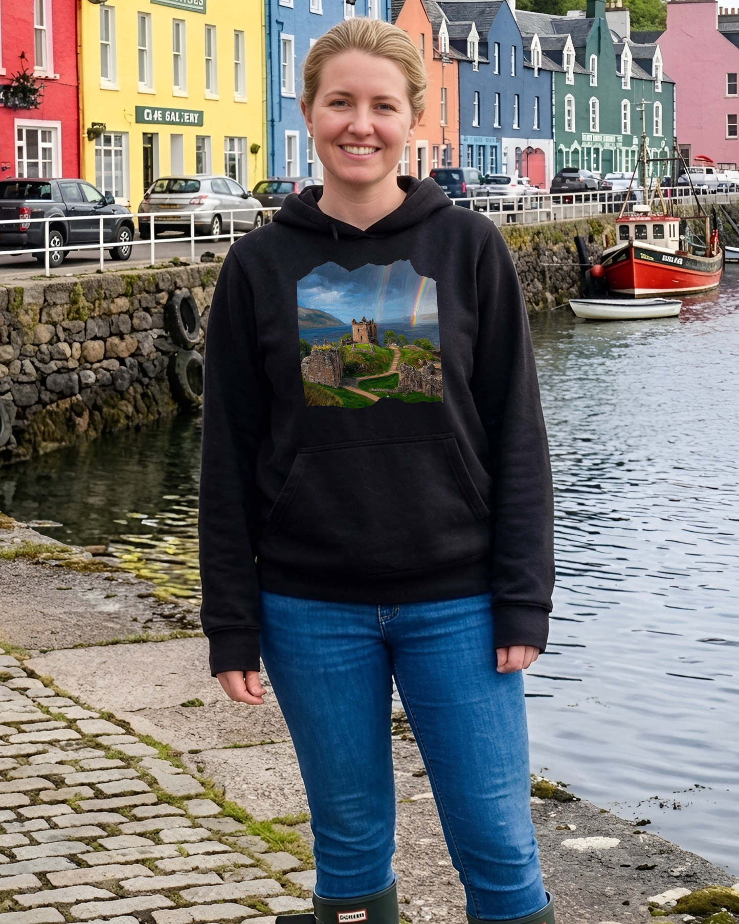 "Urquhart Castle Loch Ness" Unisex Black Adults Hoodie