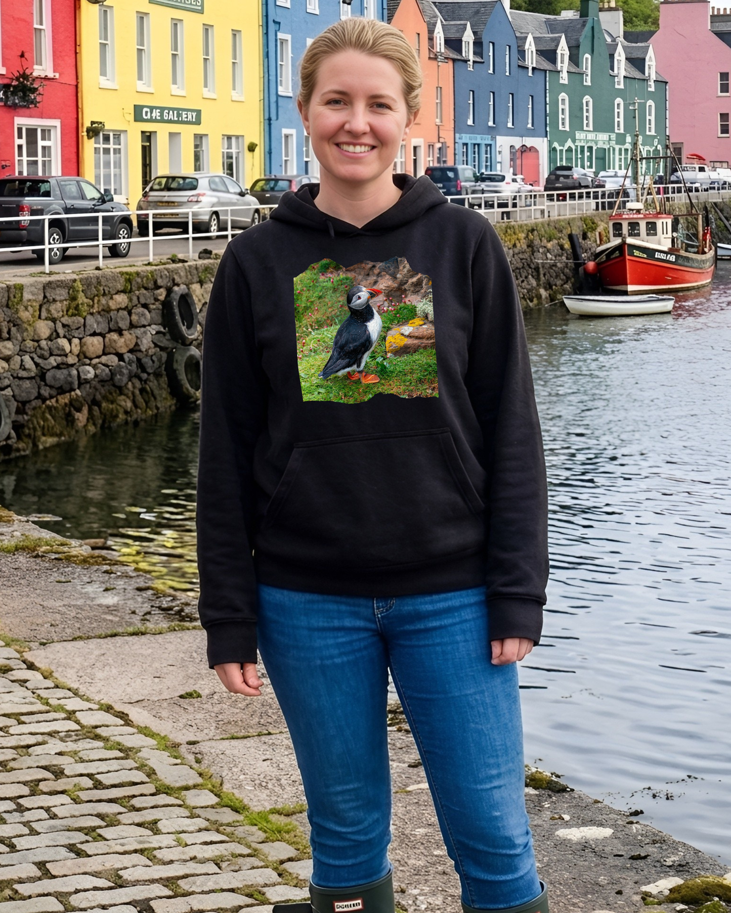"Atlantic Puffin" Unisex Black Adults Hoodie