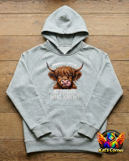 Apparently I Have an Attitude... Who Knew?" Highland Cow Unisex Hoodie