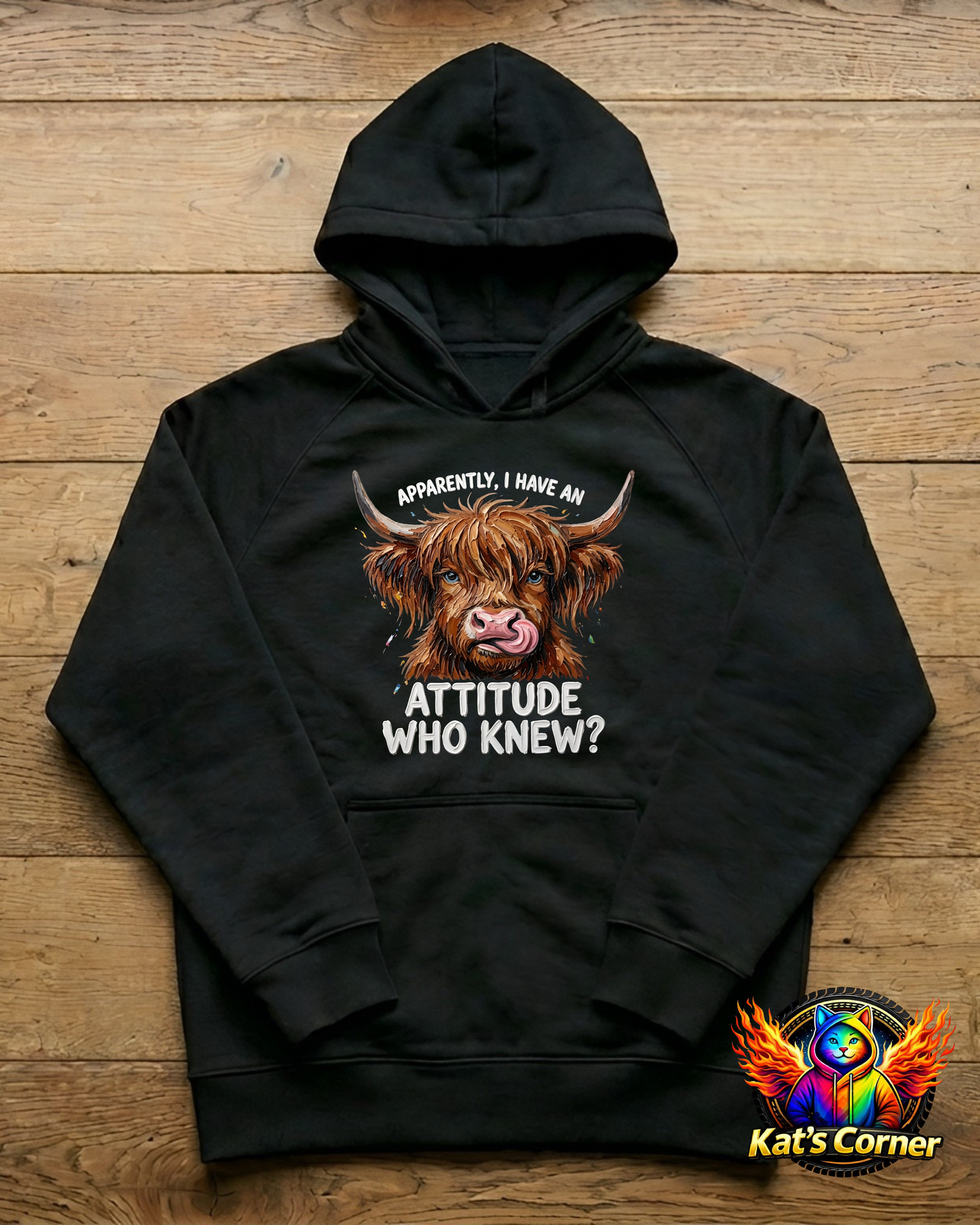 Apparently I Have an Attitude... Who Knew?" Highland Cow Unisex Hoodie
