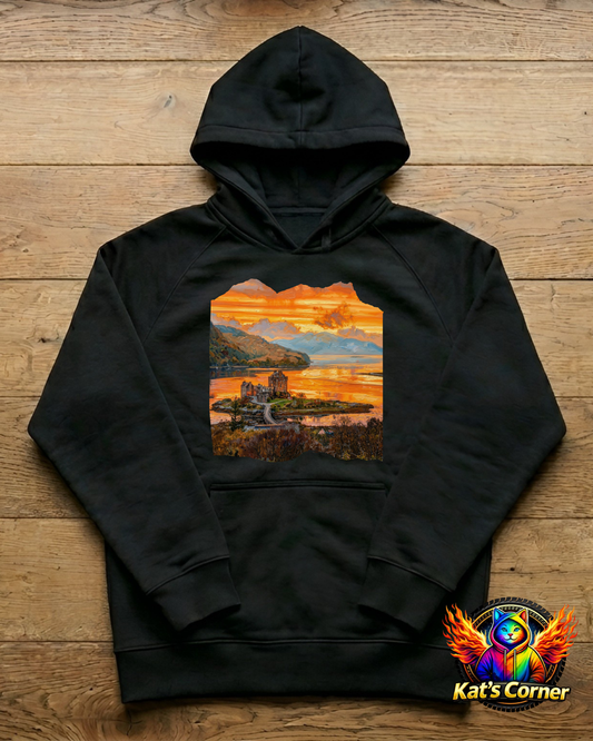 "Eilean Donan Castle Sunset" Unisex Black Adults Hoodie