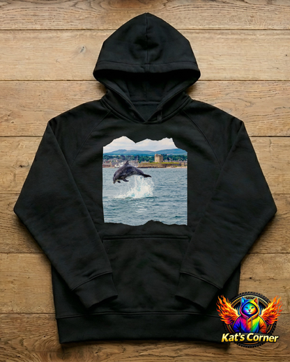 "Broughty Ferry Dolphin" Unisex Black Adults Hoodie