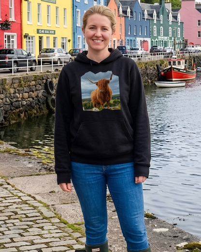 "Highland Cow" Unisex Black Adults Hoodie