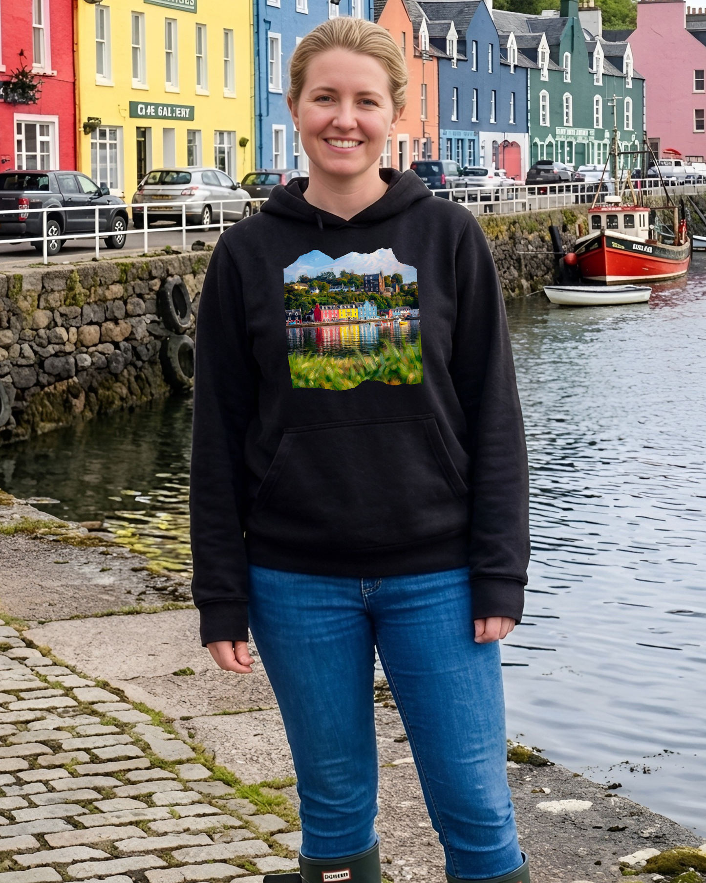 "Colours of Tobermory" Unisex Black Adults Hoodie